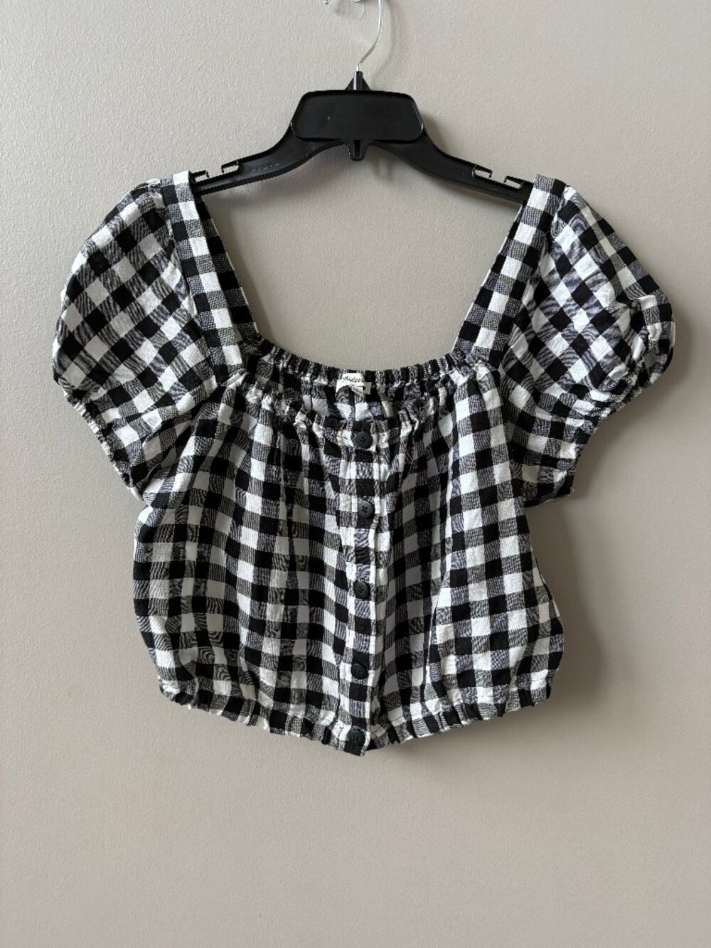 Madewell Medium buffalo check button front  linen cropped top